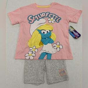Smurfs Toddler Girls Smurfette Graphic Tee and Bike Shorts Set, 2-Piece, Size 4T